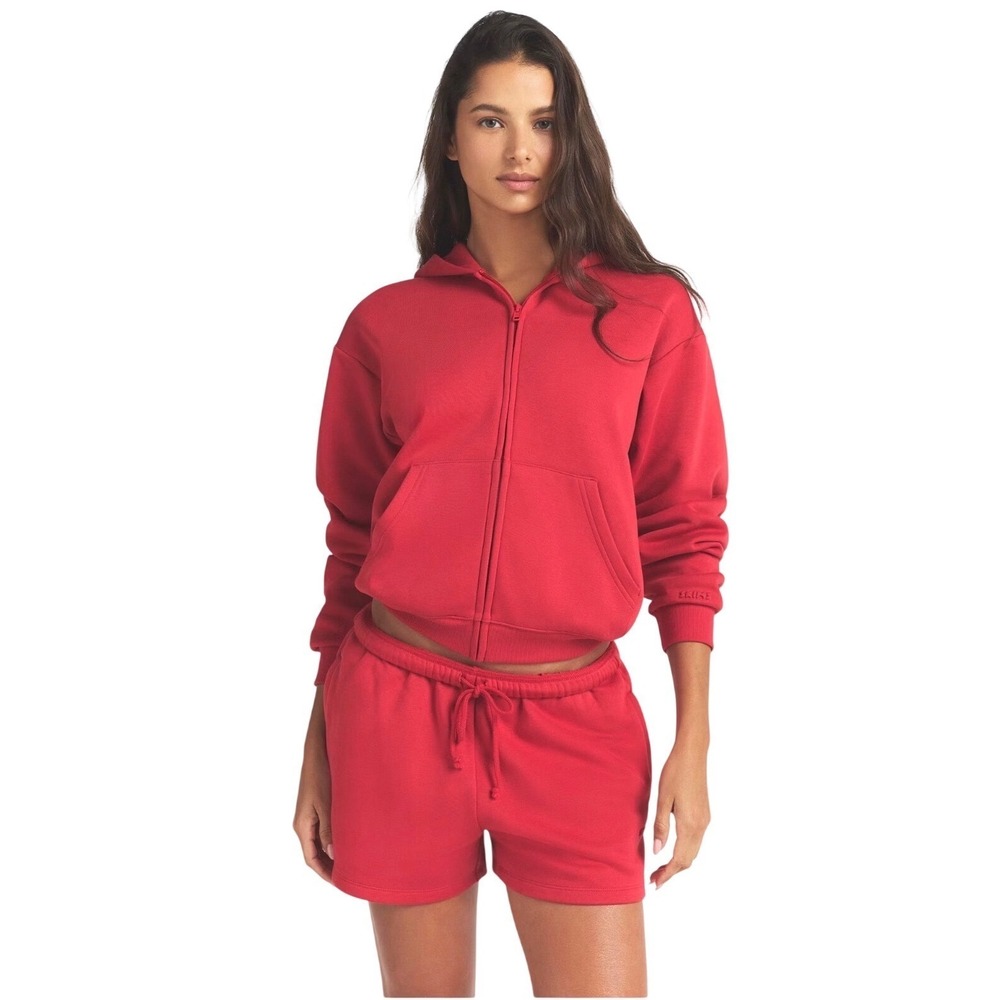 SKIMS Cotton Fleece Classic Zip Up Hoodie Washed Red  Womens Medium NWT